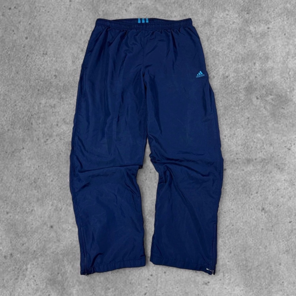 Vintage Y2K Adidas Baggy Wide Leg Athletic Track Pants Blue Men's Medium